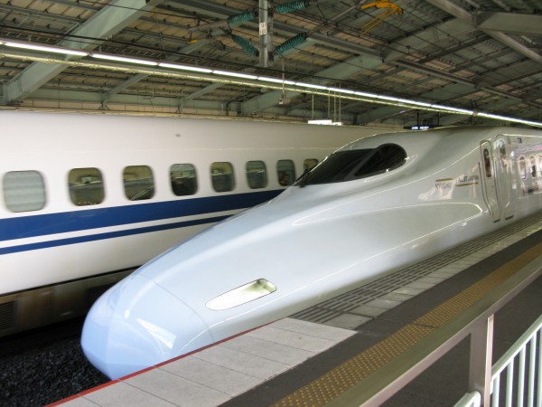 A Shinkansen or bullet train. This is the JR (Japan Railways) N700 model. I rode this train shortly after photographing it.